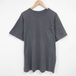 XL★古着 ディッキーズ Dickies 半袖 ブランド Tシャツ メンズ 無地 胸ポケット付き 大きいサイズ コットン クルーネック 濃グレー 25jun19 中古