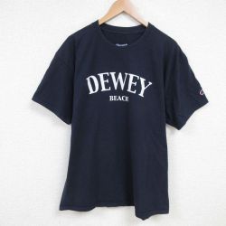 XL★古着 チャンピオン champion 半袖 ブランド Tシャツ メンズ DEWEY クルーネック 紺 ネイビー 25jun19 中古