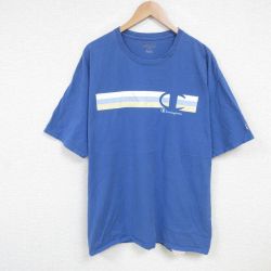 XL★古着 チャンピオン champion 半袖 ブランド Tシャツ メンズ ワンポイントロゴ 大きいサイズ コットン クルーネック 薄紺 ネイビー 25jun19 中古