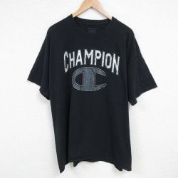 XL★古着 チャンピオン champion 半袖 ブランド Tシャツ メンズ ビッグロゴ 大きいサイズ クルーネック 黒 ブラック 25jun19 中古
