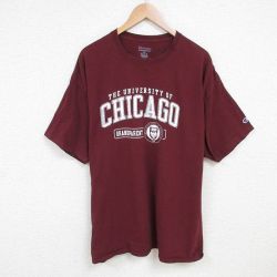 XL★古着 チャンピオン champion 半袖 ブランド Tシャツ メンズ シカゴ 大きいサイズ コットン クルーネック エンジ 25jun19 中古