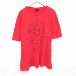 XL★古着 ラルフローレン Ralph Lauren 半袖 ブランド Tシャツ メンズ R9L 大きいサイズ コットン クルーネック 赤 レッド 25jun19 中古