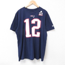 XL★古着 ナイキ NIKE 半袖 ブランド Tシャツ メンズ NFL ニューイングランドペイトリオッツ トムグレイディ 12 大きいサイズ クルーネック 紺 ネイビー アメフト スーパーボウル 25jul18 中古