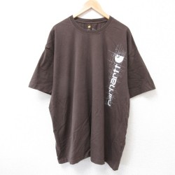 【50%OFF】XL★古着 カーハート Carhartt 半袖 ブランド Tシャツ メンズ ビッグロゴ 大きいサイズ ロング丈 コットン クルーネック 茶 ブラウン 25jul18 中古