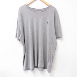 XL★古着 ラルフローレン Ralph Lauren 半袖 ブランド Tシャツ メンズ ワンポイントロゴ 大きいサイズ コットン クルーネック グレー 霜降り 25jul18 中古