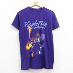 M★古着 半袖 ロック バンド Tシャツ メンズ プリンス パープルレイン コットン クルーネック 紫 パープル 25apr30 中古