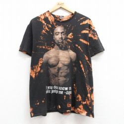 XL★古着 半袖 ヒップホップ ラップ Tシャツ メンズ 2PAC 2パック トゥーパック コットン クルーネック 黒 ブラック ブリーチ加工 25apr30 中古
