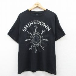 XL★古着 ヘインズ Hanes 半袖 ロック バンド Tシャツ メンズ シャインダウン コットン クルーネック 黒 ブラック 25may10 中古