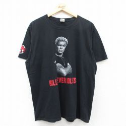 【50%OFF】XL★古着 半袖 ロック バンド Tシャツ メンズ ビリーネバーアイドル コットン クルーネック 黒 ブラック 25may10 中古