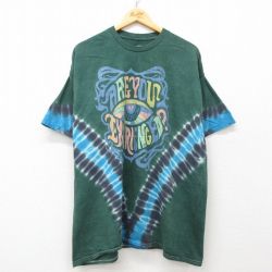 XL★古着 半袖 ロック バンド Tシャツ メンズ ジミヘンドリックス 大きいサイズ コットン クルーネック 緑他 グリーン タイダイ 25may14 中古