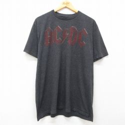 XL★古着 半袖 ロック バンド Tシャツ メンズ AC/DC 大きいサイズ クルーネック 濃グレー 霜降り 25may14 中古