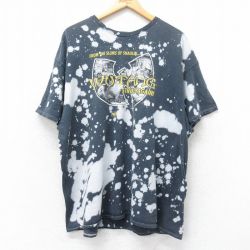 XL★古着 半袖 ヒップホップ ラップ Tシャツ メンズ ウータンクラン 大きいサイズ コットン クルーネック 濃グレー他 ブリーチ加工 25jun12 中古