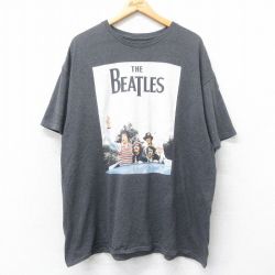 XL★古着 半袖 ロック バンド Tシャツ メンズ ビートルズ The Beatles 大きいサイズ クルーネック 濃グレー 霜降り 25jun12 中古