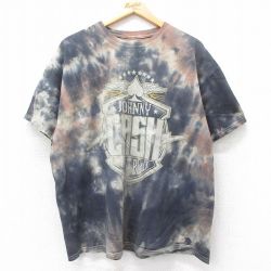 XL★古着 半袖 ロック バンド Tシャツ メンズ ジョニーキャッシュ 大きいサイズ コットン クルーネック 茶他 ブラウン タイダイ 25jun12 中古