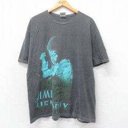 XL★古着 半袖 ロック バンド Tシャツ メンズ ジミヘンドリックス 大きいサイズ クルーネック 濃グレー 25jun12 中古