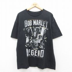 XL★古着 半袖 ロック バンド Tシャツ メンズ ボブマーリー 大きいサイズ クルーネック 黒 ブラック 25jun20 中古
