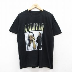 【20%OFF】XL★古着 半袖 ロック バンド Tシャツ メンズ アリーヤ クルーネック 黒 ブラック 25jun20 中古