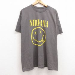 XL★古着 半袖 ロック バンド Tシャツ メンズ ニルバーナ ニルヴァーナ 大きいサイズ コットン クルーネック グレー 25jun30 中古