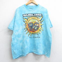 XL★古着 半袖 ロック バンド Tシャツ メンズ サブライム 大きいサイズ コットン クルーネック 水色 タイダイ 25jul03 中古