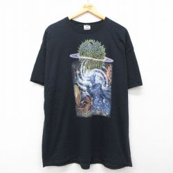 【20%OFF】XL★古着 フルーツオブザルーム 半袖 ロック バンド Tシャツ メンズ リングスオブサターン 大きいサイズ コットン クルーネック 黒 ブラック 25jul10 中古