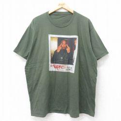 【50%OFF】XL★古着 半袖 ヒップホップ ラップ Tシャツ メンズ 2パック 2PAC 大きいサイズ クルーネック 緑 グリーン 【spe】 25jul14 中古