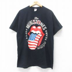 XL★古着 フルーツオブザルーム 半袖 ロック バンド Tシャツ メンズ ローリングストーンズ The Rolling Stones コットン クルーネック 黒 ブラック 25jul14 中古