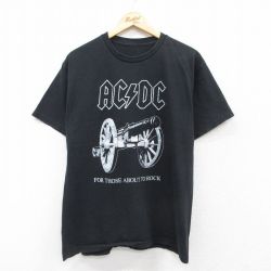 L★古着 半袖 ロック バンド Tシャツ メンズ AC/DC クルーネック 黒 ブラック 25jul14 中古