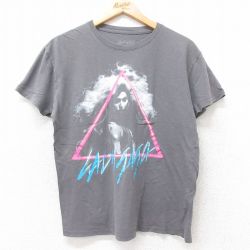 L★古着 半袖 ロック バンド Tシャツ メンズ レディーガガ コットン クルーネック 濃グレー 25jul14 中古