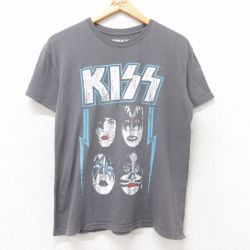 L★古着 半袖 ロック バンド Tシャツ メンズ キッス KISS コットン クルーネック 濃グレー 25jul14 中古