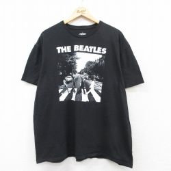 XL★古着 半袖 ロック バンド Tシャツ メンズ ビートルズ The Beatles 大きいサイズ コットン クルーネック 黒 ブラック 25jul14 中古