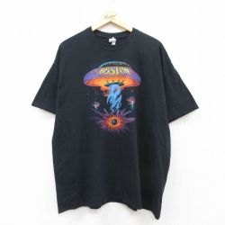 XL★古着 半袖 ロック バンド Tシャツ メンズ ボストン 大きいサイズ コットン クルーネック 黒 ブラック 25jul14 中古