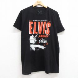 XL★古着 半袖 ロック バンド Tシャツ メンズ エルヴィスプレスリー エルビスプレスリー コットン クルーネック 黒 ブラック 25jul15 中古