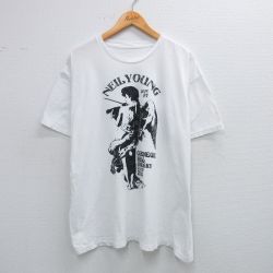【50%OFF】XL★古着 半袖 ロック バンド Tシャツ メンズ ニールヤング 大きいサイズ コットン クルーネック 白 ホワイト 25jul16 中古
