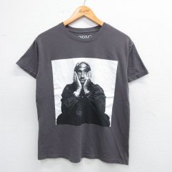 M★古着 半袖 ヒップホップ ラップ Tシャツ メンズ トゥパック 2パック コットン クルーネック 濃グレー 25jul16 中古