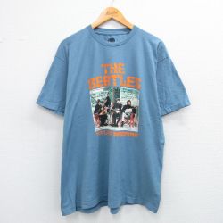 XL★古着 半袖 ロック バンド Tシャツ メンズ ビートルズ The Beatles コットン クルーネック 薄紺 ネイビー 25jul16 中古
