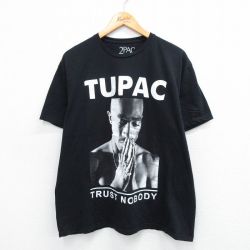 XL★古着 半袖 ヒップホップ ラップ Tシャツ メンズ トゥパック 2パック コットン クルーネック 黒 ブラック 25jul16 中古