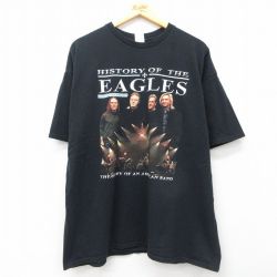 XL★古着 半袖 ロック バンド Tシャツ メンズ イーグルス 大きいサイズ クルーネック 黒 ブラック 25jul16 中古