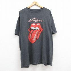 XL★古着 半袖 ロック バンド Tシャツ メンズ ローリングストーンズ The Rolling Stones 大きいサイズ クルーネック 濃グレー 霜降り 25jul19 中古