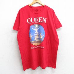 XL★古着 半袖 ロック バンド Tシャツ メンズ クイーン 大きいサイズ コットン クルーネック 赤 レッド 25jul30 中古