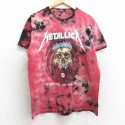 L★古着 半袖 ロック バンド Tシャツ メンズ メタリカ パスヘッド コットン クルーネック ピンク系他 タイダイ 【spe】 25jul30 中古