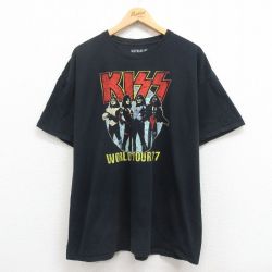 XL★古着 半袖 ロック バンド Tシャツ メンズ キッス 大きいサイズ コットン クルーネック 黒 ブラック 25jul31 中古