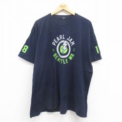 XL★古着 TULTEX 半袖 ロック バンド Tシャツ メンズ パールジャム 大きいサイズ コットン クルーネック 紺 ネイビー 25aug01 中古