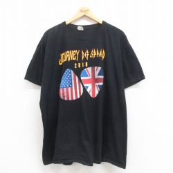 XL★古着 半袖 ロック バンド Tシャツ メンズ ジャーニー デフレパード 大きいサイズ コットン クルーネック 黒 ブラック 25aug01 中古