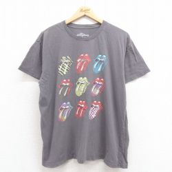 XL★古着 半袖 ロック バンド Tシャツ メンズ ローリングストーンズ The Rolling Stones コットン クルーネック グレー 25aug04 中古