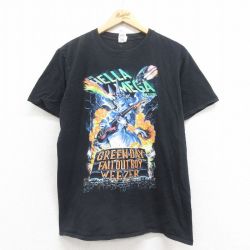 L★古着 半袖 ロック バンド Tシャツ メンズ ザヘラメガツアー グリーンデイ フォールアウトボーイ ウィーザー コットン クルーネック 黒 ブラック 【spe】 25aug04 中古