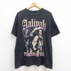XL★古着 半袖 ヒップホップ ラップ Tシャツ メンズ アリーヤ 大きいサイズ クルーネック 黒 ブラック タイダイ 25aug04 中古