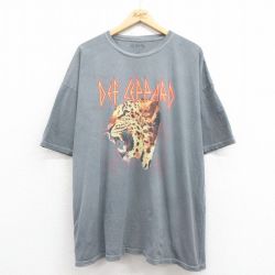 XL★古着 半袖 ロック バンド Tシャツ メンズ デフレパード 大きいサイズ コットン クルーネック グレー 25aug04 中古