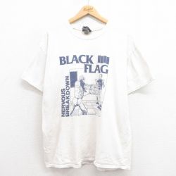 XL★古着 半袖 ロック バンド Tシャツ メンズ ブラックフラッグ 大きいサイズ コットン クルーネック 白 ホワイト 25aug04 中古