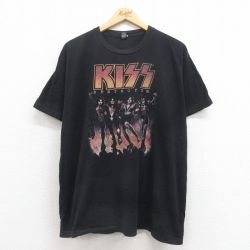 XL★古着 TULTEX 半袖 ロック バンド Tシャツ メンズ キッス コットン クルーネック 黒 ブラック 25aug04 中古
