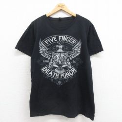 L★古着 半袖 ロック バンド Tシャツ メンズ ファイブフィンガーデスパンチ コットン クルーネック 黒 ブラック 25aug05 中古